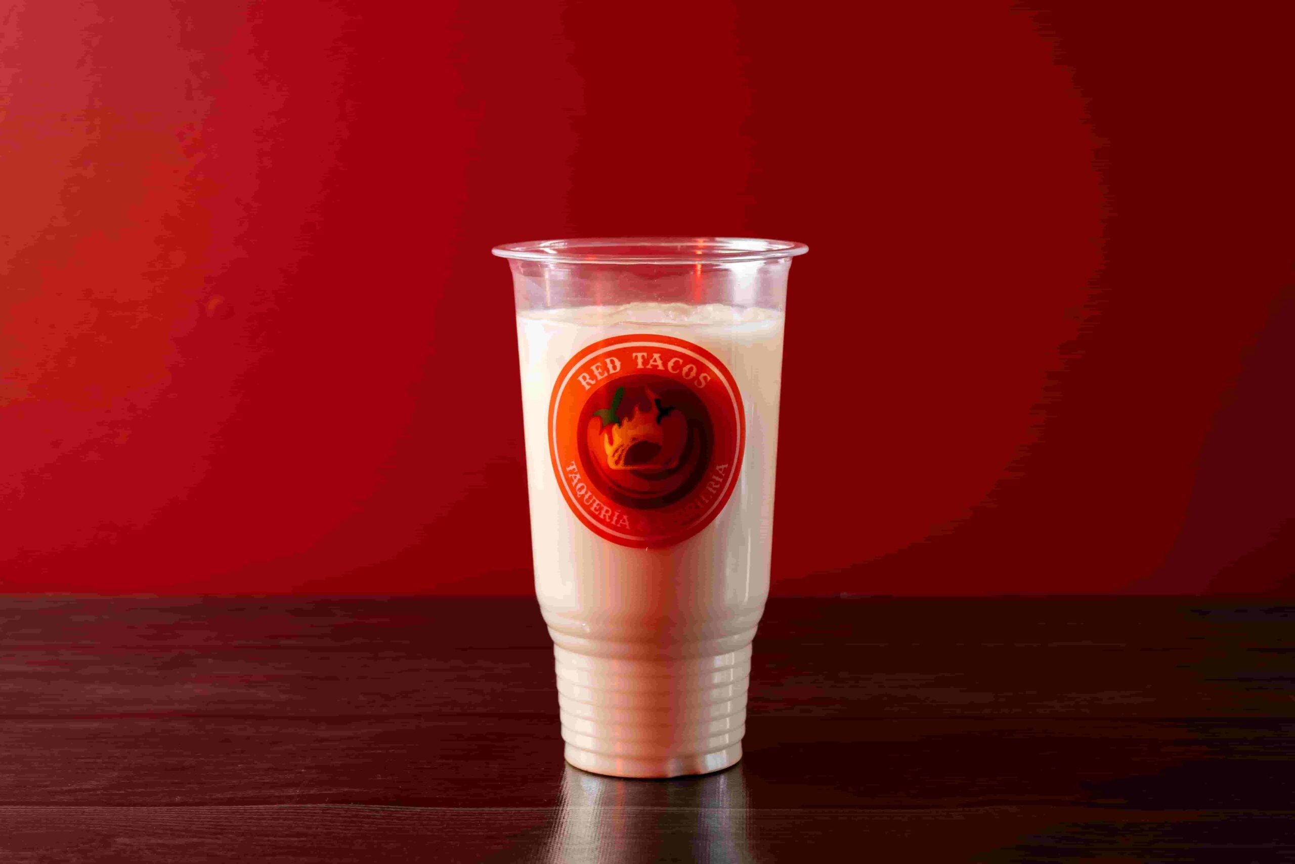 Cold horchata agua fresca at Red Tacos