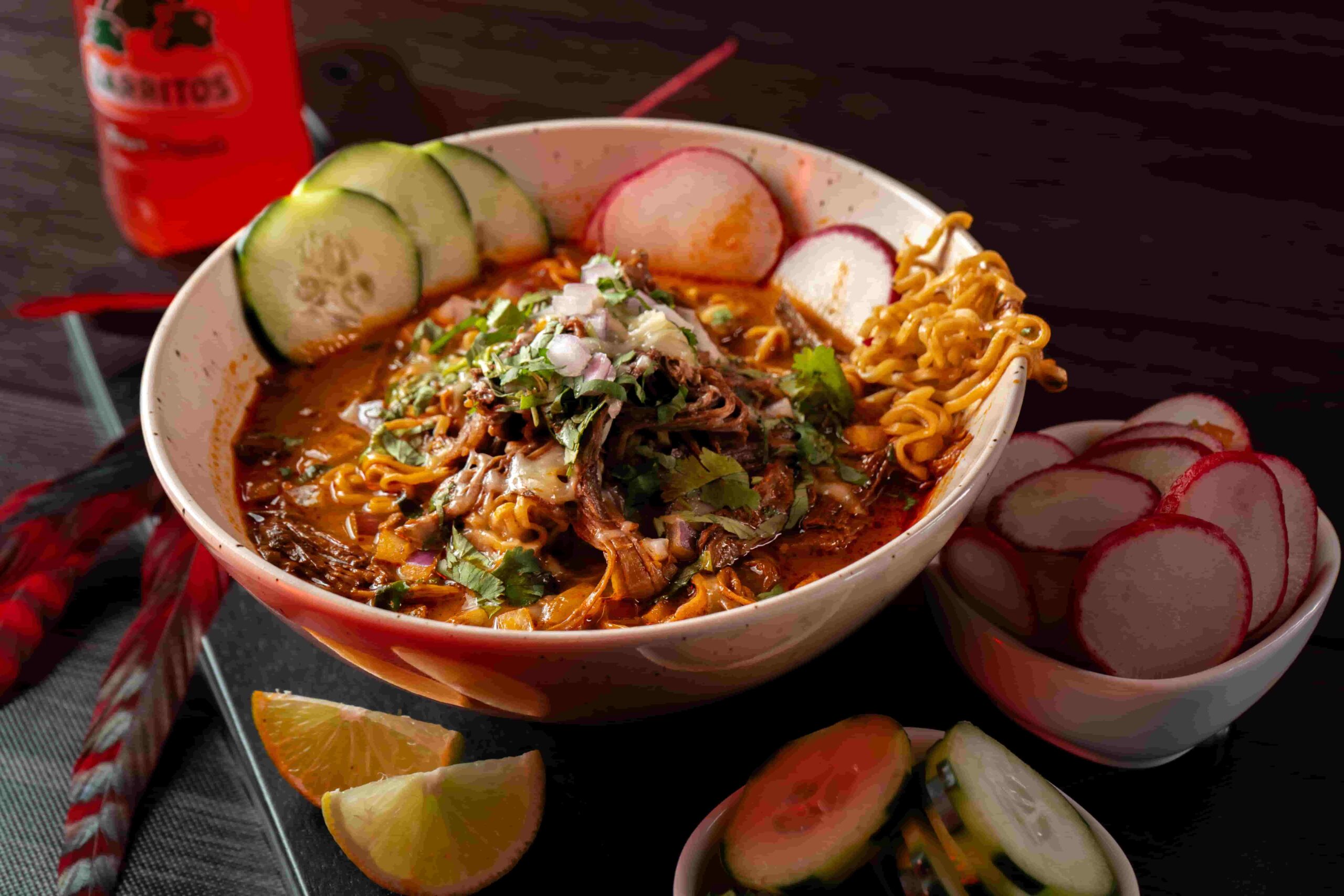 Birria ramen with rich consommé