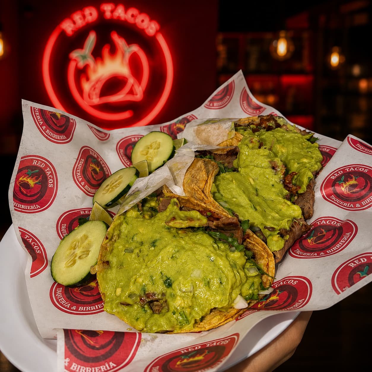 Tijuana-style tacos with melted cheese and guacamole